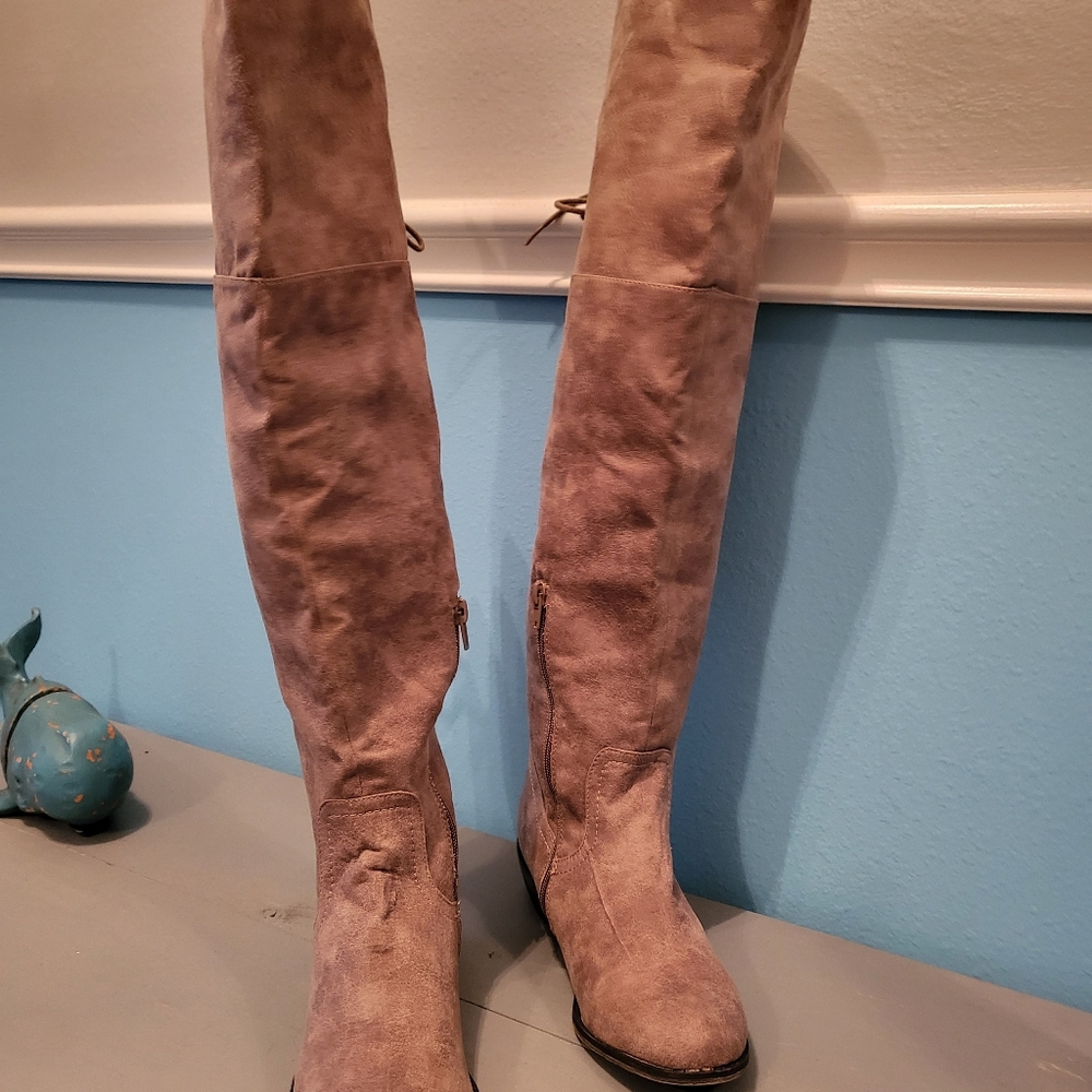 Taupe Suede Knee High Boots!